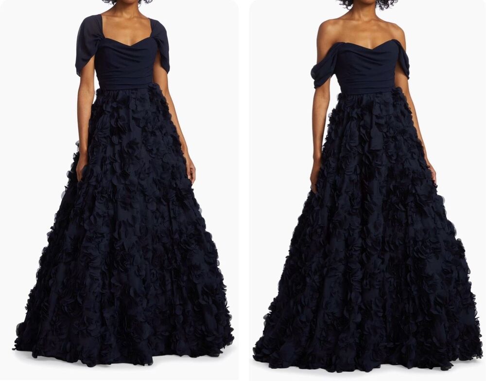 Amsale Floral-Embellished Fit & Flare Chiffon Gown Size US 10 $2795